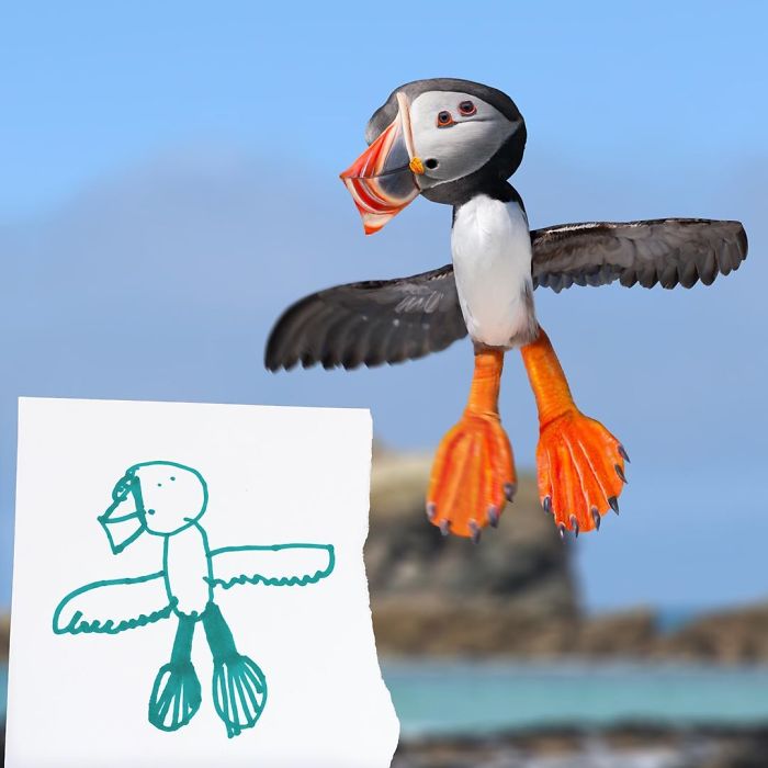 پرنده در دنیای خیالی نقاشی کودکان